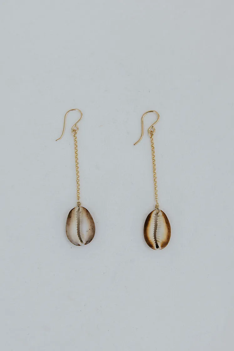 Shell Drop Chain Earrings - Cowrie Shell