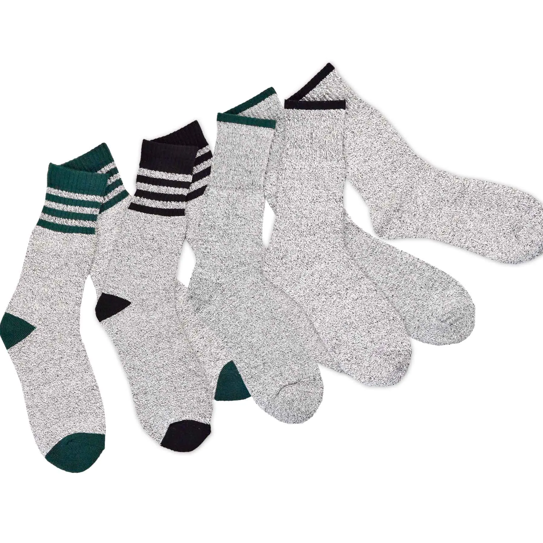 TeeHee Socks Men's Thermal Cotton Crew Black/Green Stripe 2-Pack (50765)