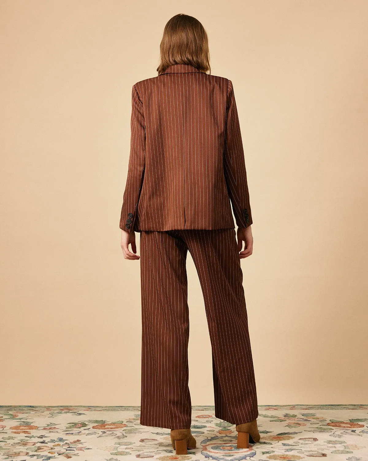 The Brown Striped One Button Collared Blazer