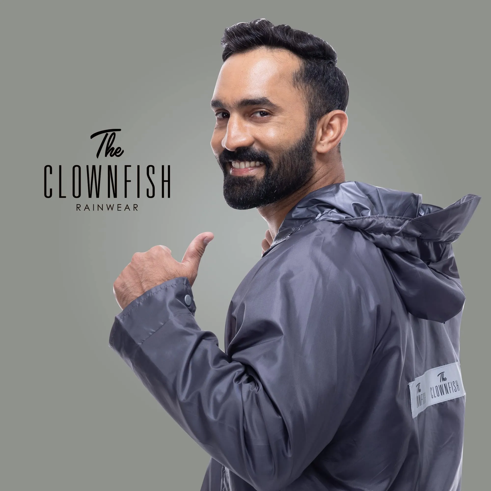 THE CLOWNFISH Arthur Series Men's Waterproof Polyester Double Coating Reversible Raincoat with Hood and Reflector Logo at Back. Set of Top and Bottom. Printed Plastic Pouch with Rope (Grey, XX-Large)