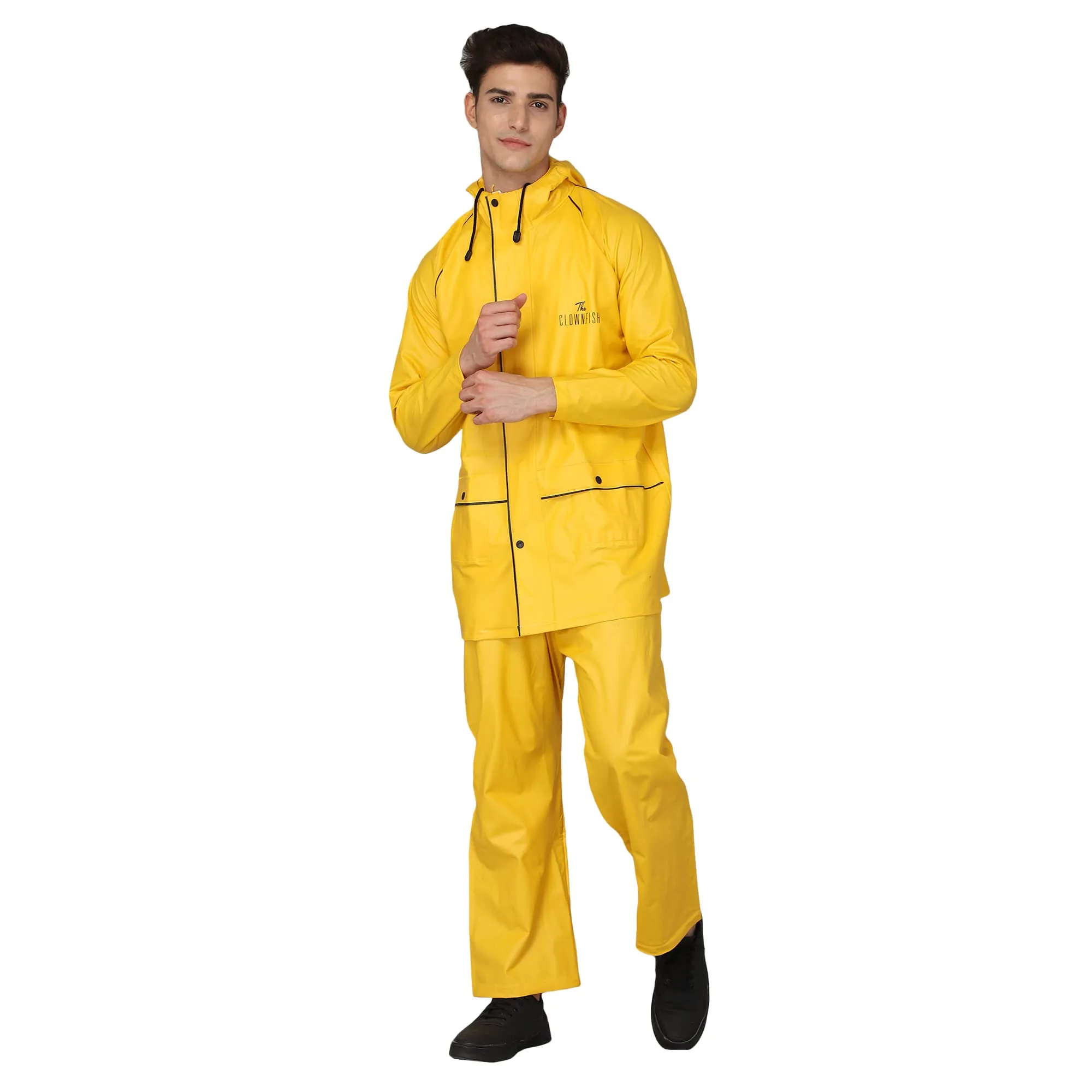 THE CLOWNFISH Azure Series Men's PVC Solid Waterproof Rain coat with Hood Set of Top and Bottom (Bright Turquoise, XX-Large)