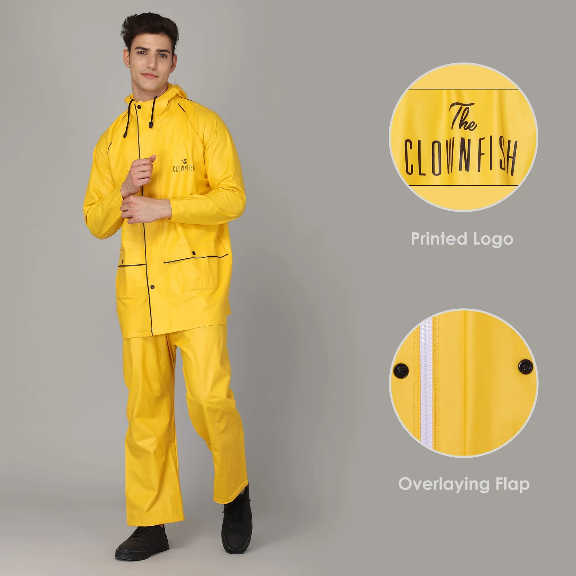 THE CLOWNFISH Azure Series Men's PVC Solid Waterproof Rain coat with Hood Set of Top and Bottom (Bright Turquoise, XX-Large)