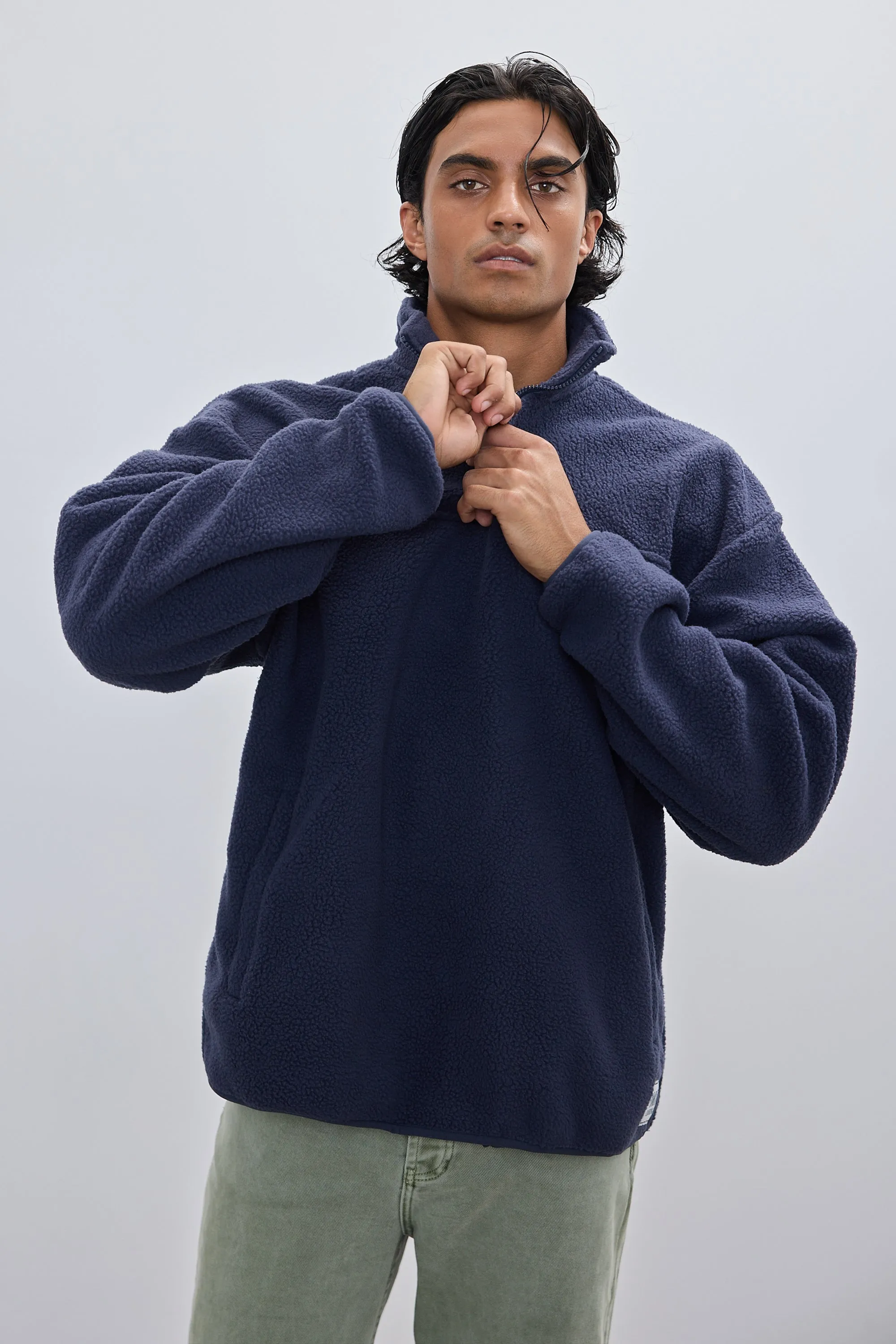 Unisex Sherpa Fleece Quarter Zip Navy