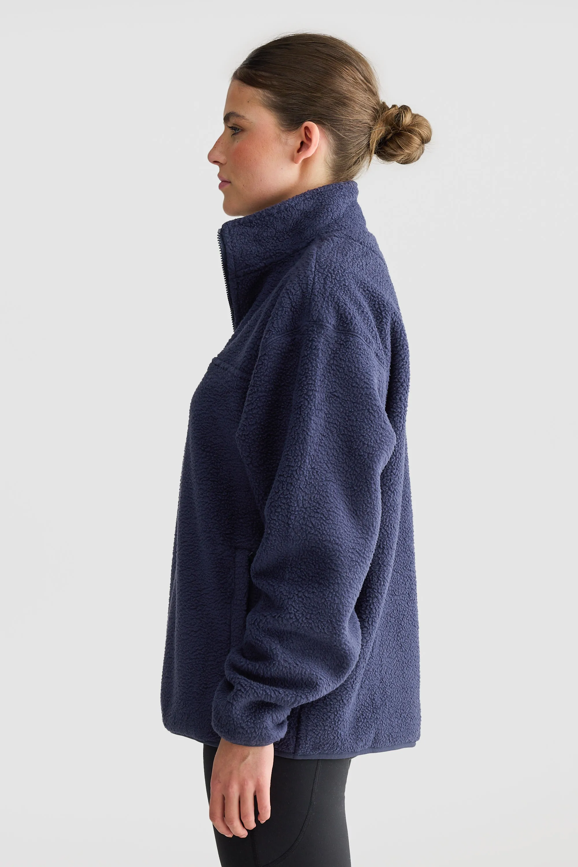 Unisex Sherpa Fleece Quarter Zip Navy