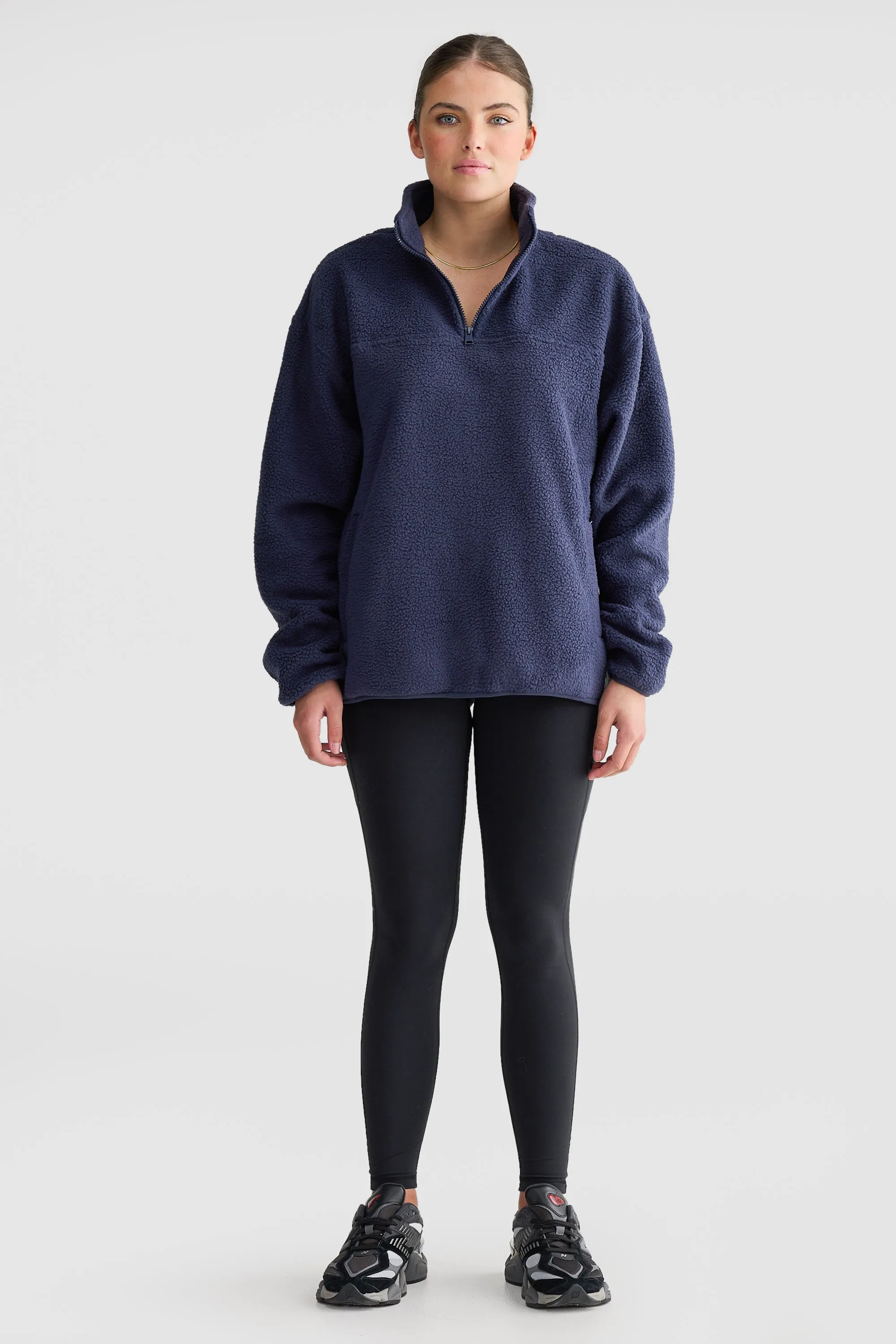 Unisex Sherpa Fleece Quarter Zip Navy