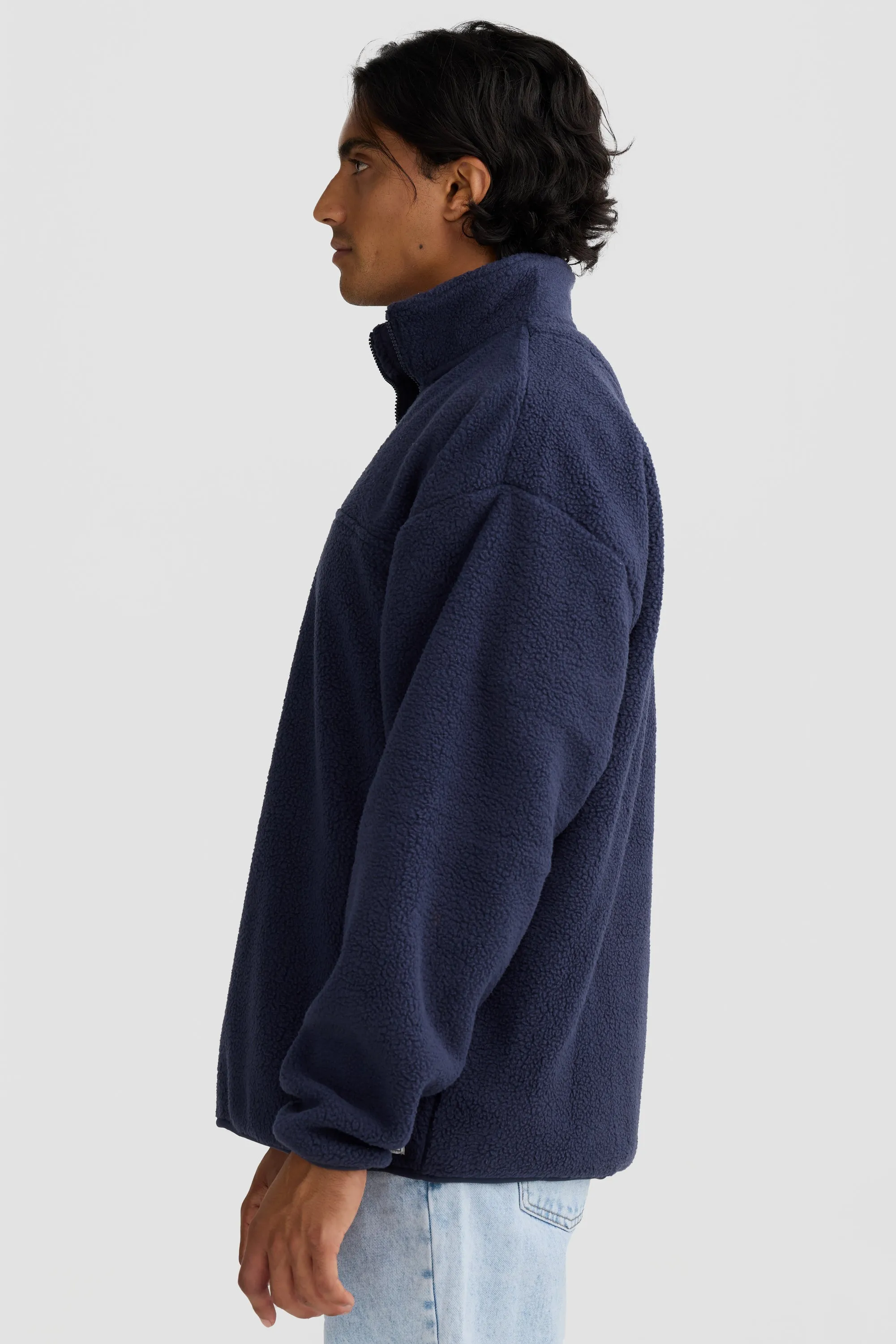 Unisex Sherpa Fleece Quarter Zip Navy