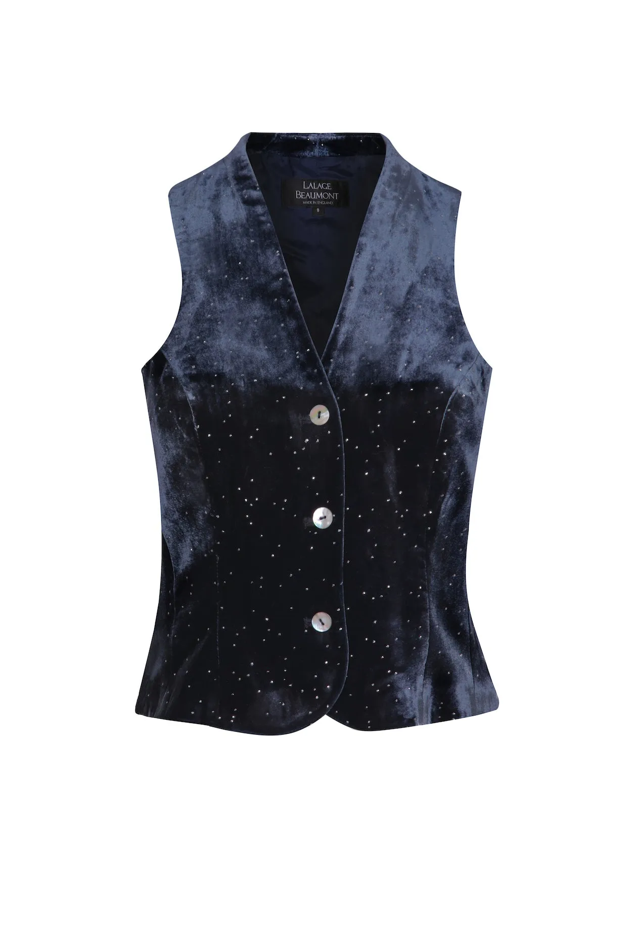 Velvet Navy Waistcoat with Mother of Pearl Buttons - Wanda