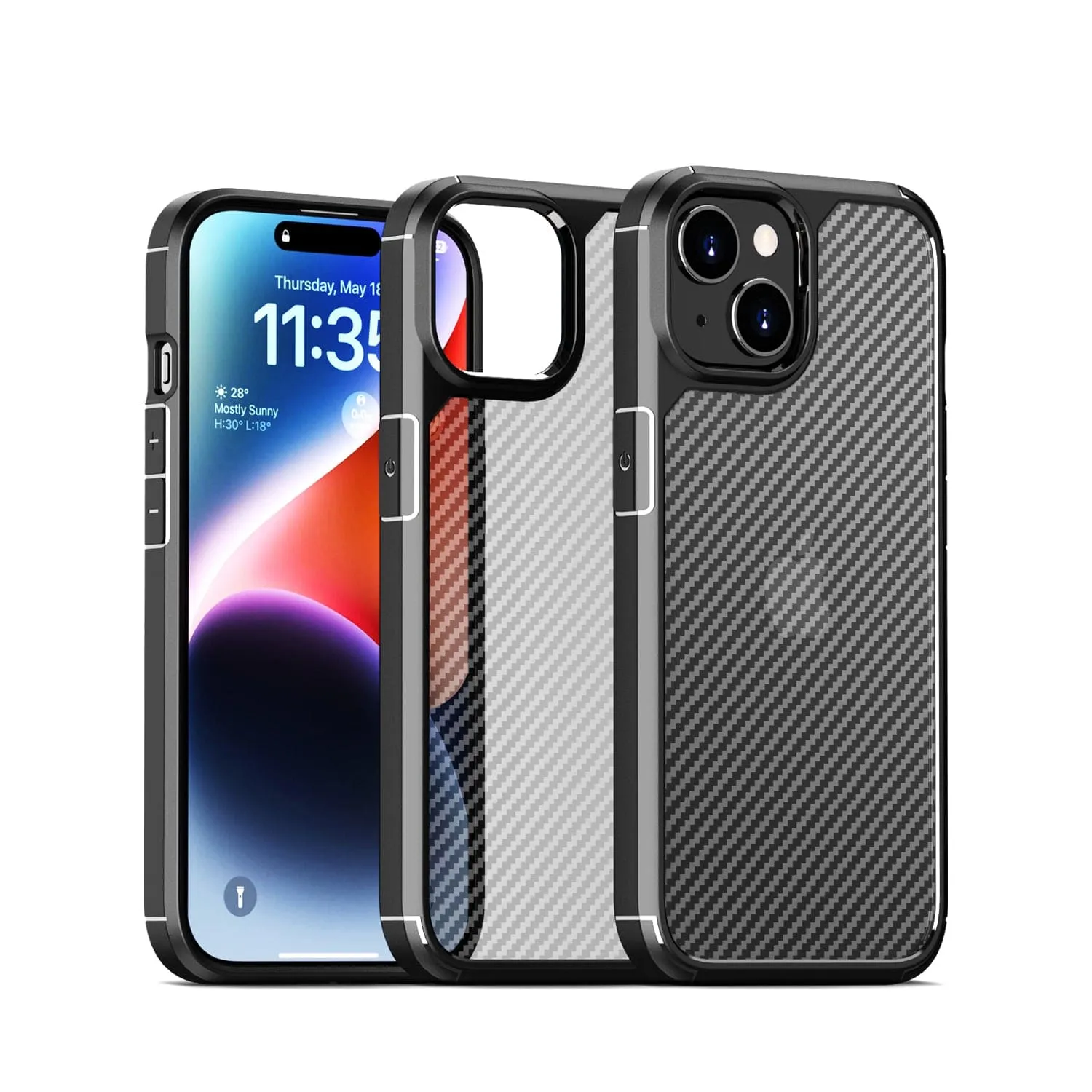 Venture Series Carbon-Fiber Style Anti-Slip Case with Screen and Camera Protector - iPhone 15 Plus