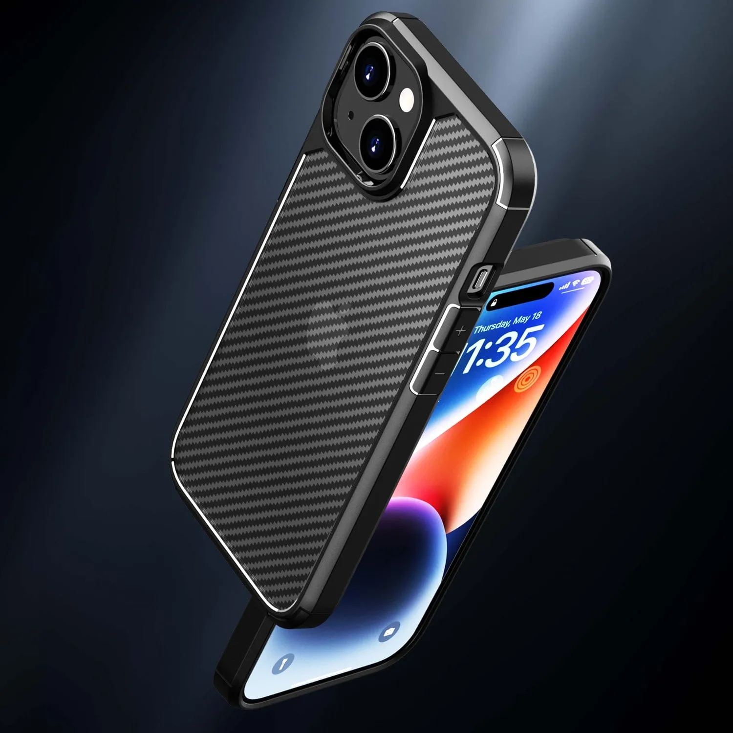 Venture Series Carbon-Fiber Style Anti-Slip Case with Screen and Camera Protector - iPhone 15 Plus