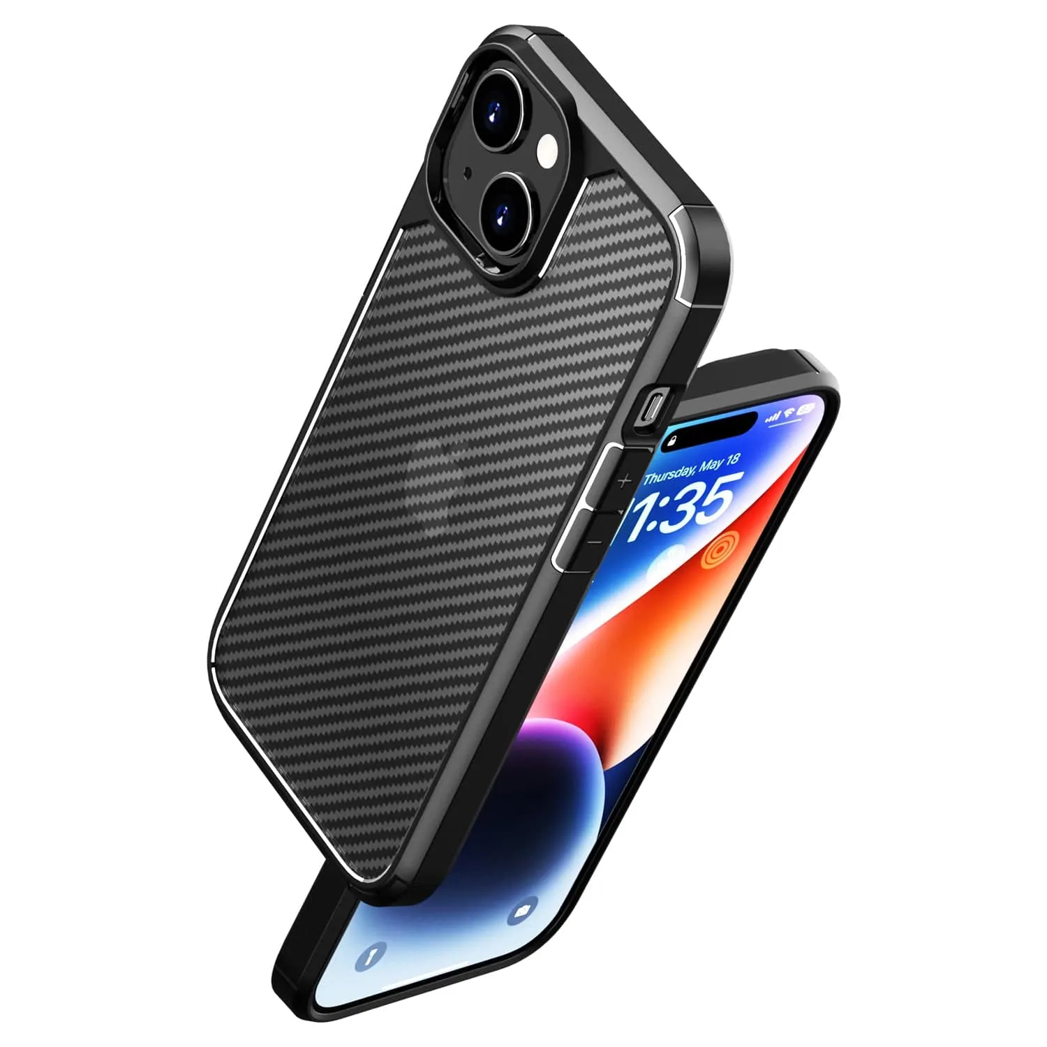 Venture Series Carbon-Fiber Style Anti-Slip Case with Screen and Camera Protector - iPhone 15 Plus