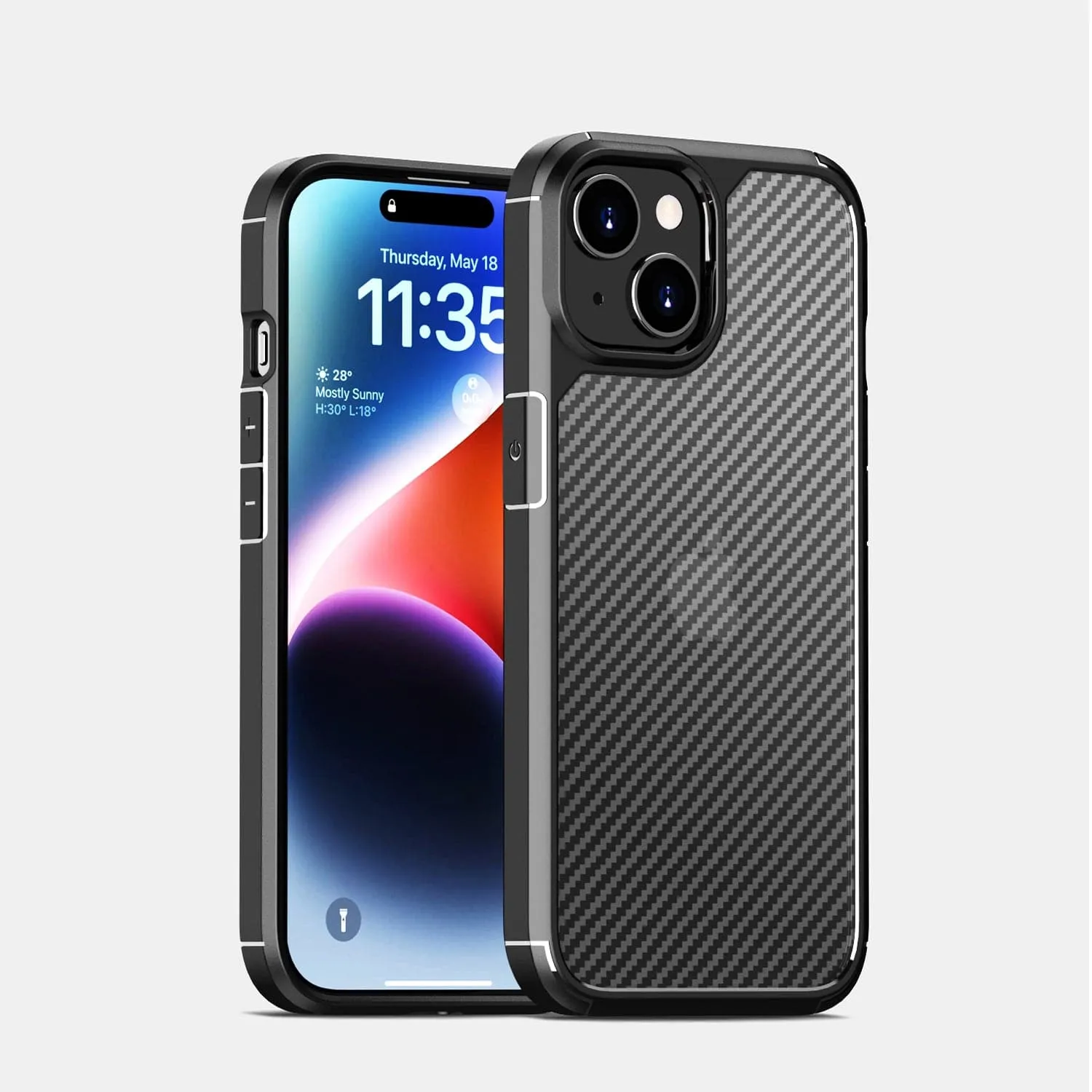 Venture Series Carbon-Fiber Style Anti-Slip Case with Screen and Camera Protector - iPhone 15 Plus