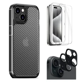 Venture Series Carbon-Fiber Style Anti-Slip Case with Screen and Camera Protector - iPhone 15 Plus