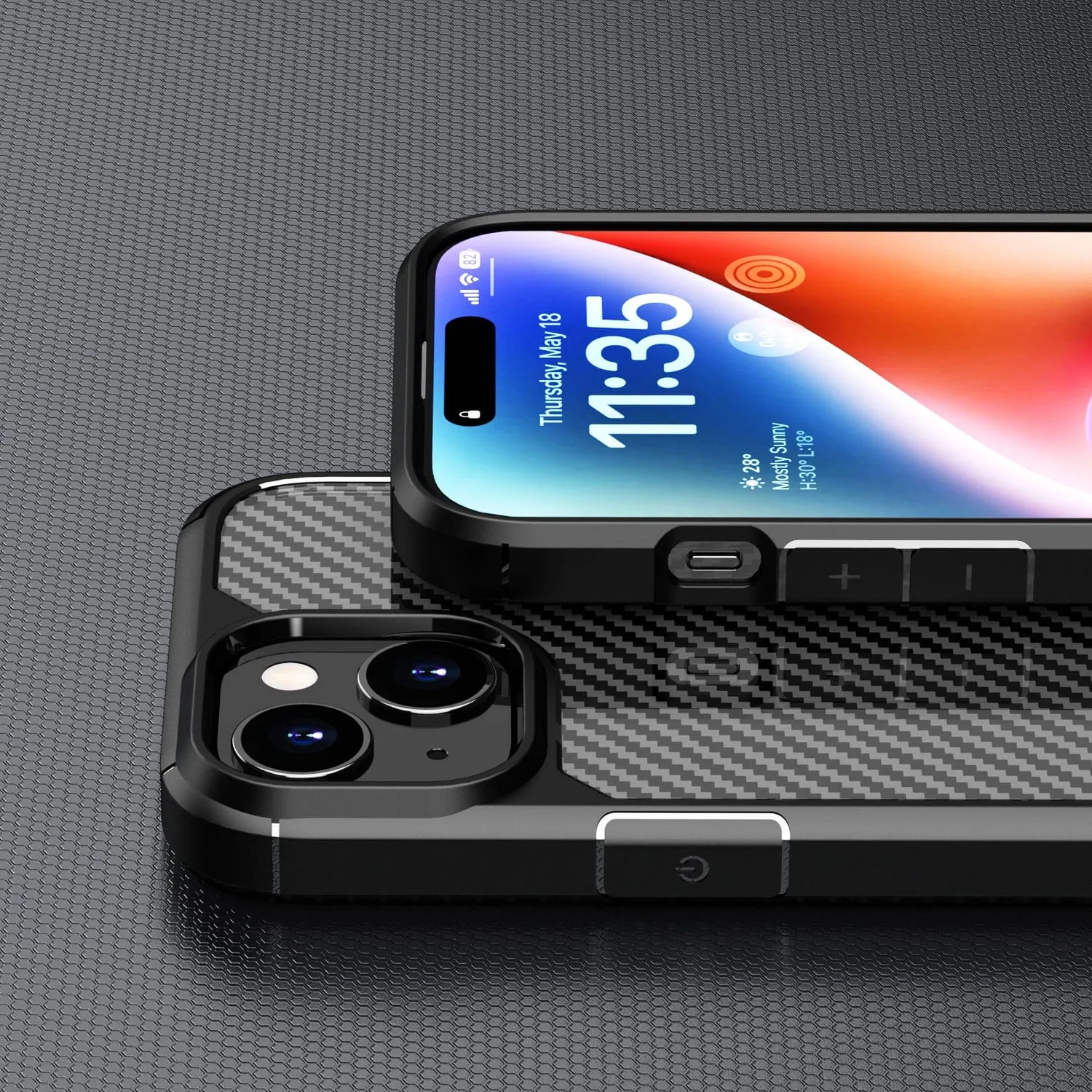 Venture Series Carbon-Fiber Style Anti-Slip Case with Screen and Camera Protector - iPhone 15 Plus