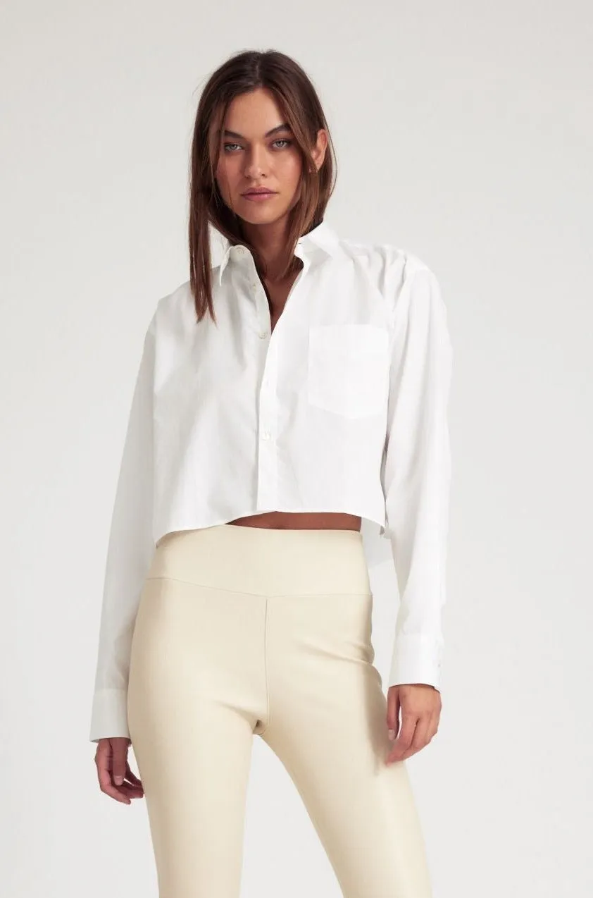 White Cropped Button Down